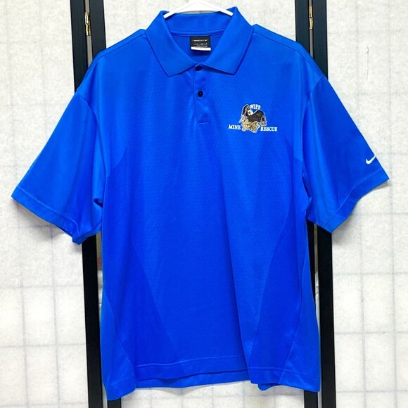 Nike Golf Dri-FIT Blue Polo Shirt WIPP Mine Rescue Embroidered Logo L 2 Button - Picture 1 of 13